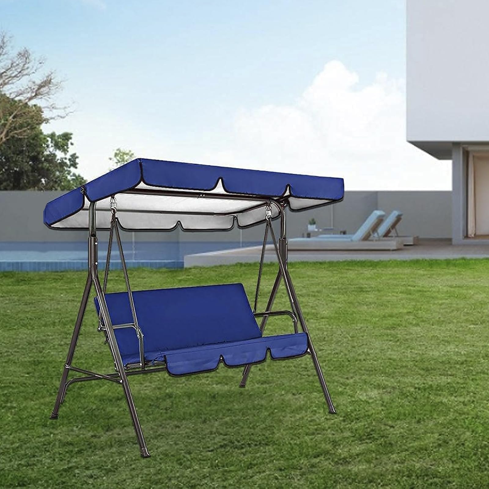 Toit de Rechange pour Balancelle 3 Places,Imperméable Protection UV Housse de Rechange Toit de Balançoire,Preuve de Pluie Couverture Auvent pour Battants,Bleu,249X185CM/98x73IN