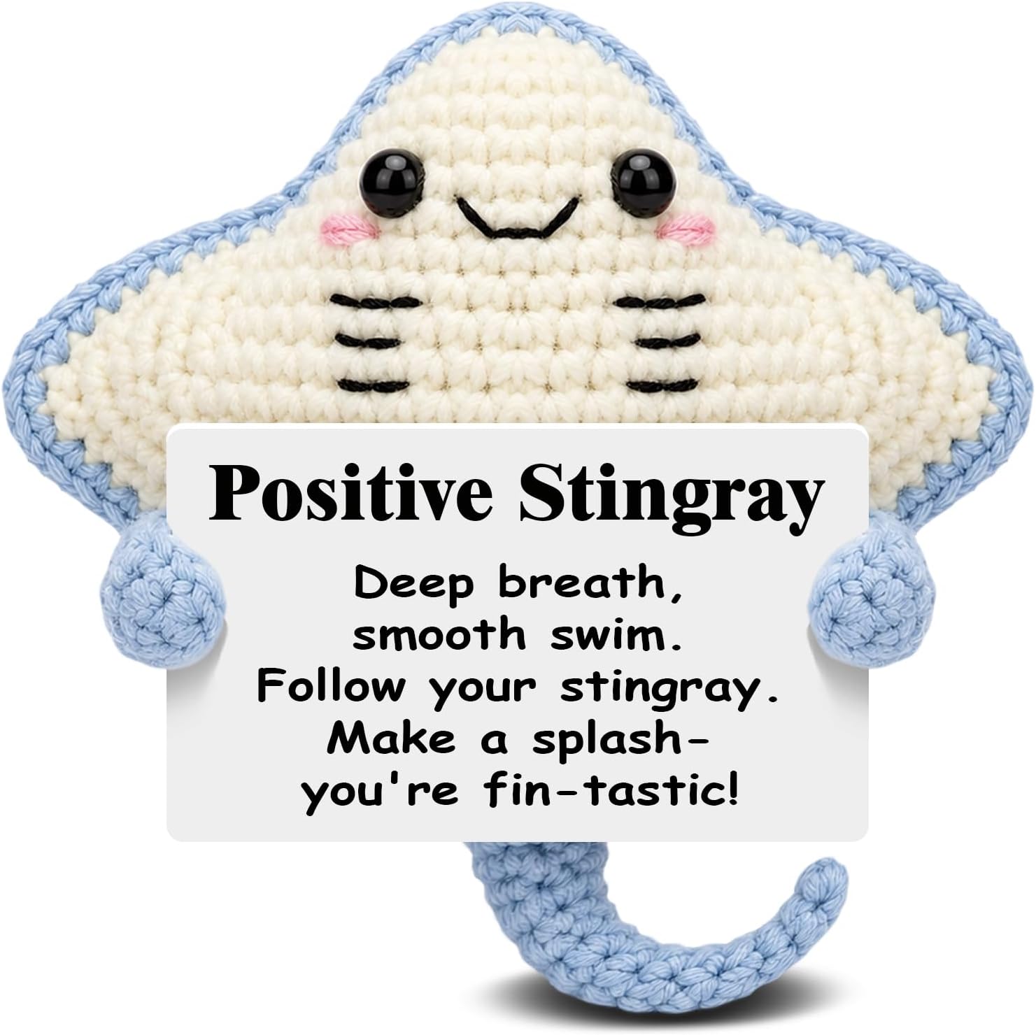 Mini Crochet Stingray Doll with Positive Card Cute Ocean Animal Gifts for Women Men