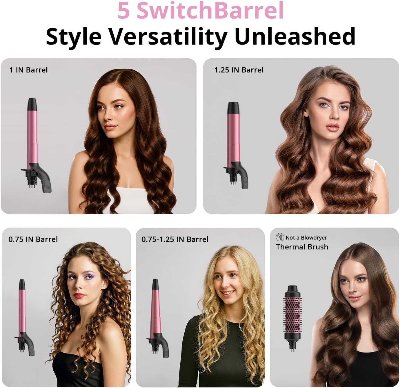 5 in 1 Automatic Rotating Curling Iron Set, CrazyMar Curling Wand Set - 5 Barrels (3/4,1,1/4 Inch) Dual Voltage Curling Wand for Professional Hair Styling, Travel, Ceramic Coating (Black)