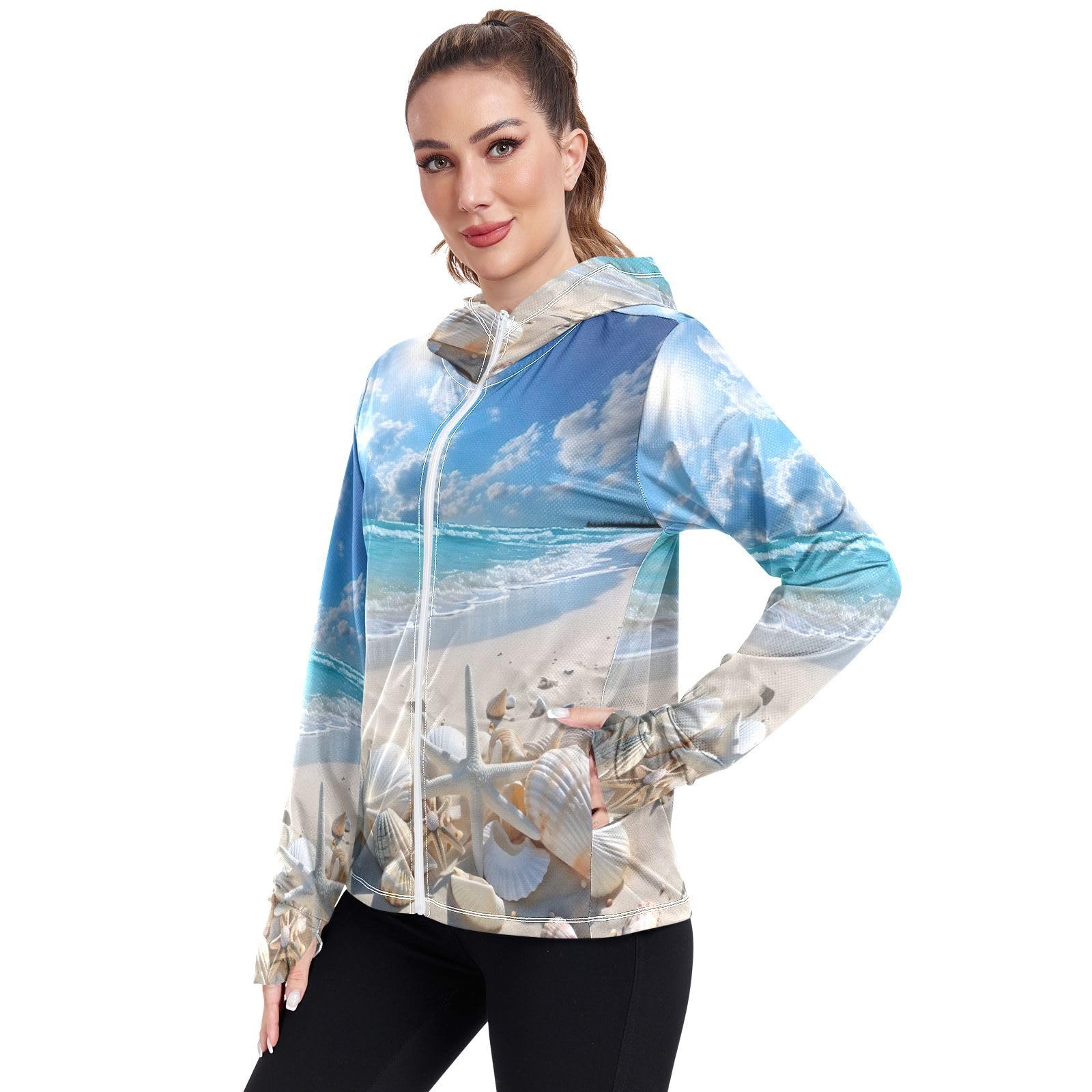 Kigai Shells Women's UPF 50+ Sun Protection Hoodie Jacket Zip Long Sleeve Sun Shirt for Gardening Hiking Outdoor