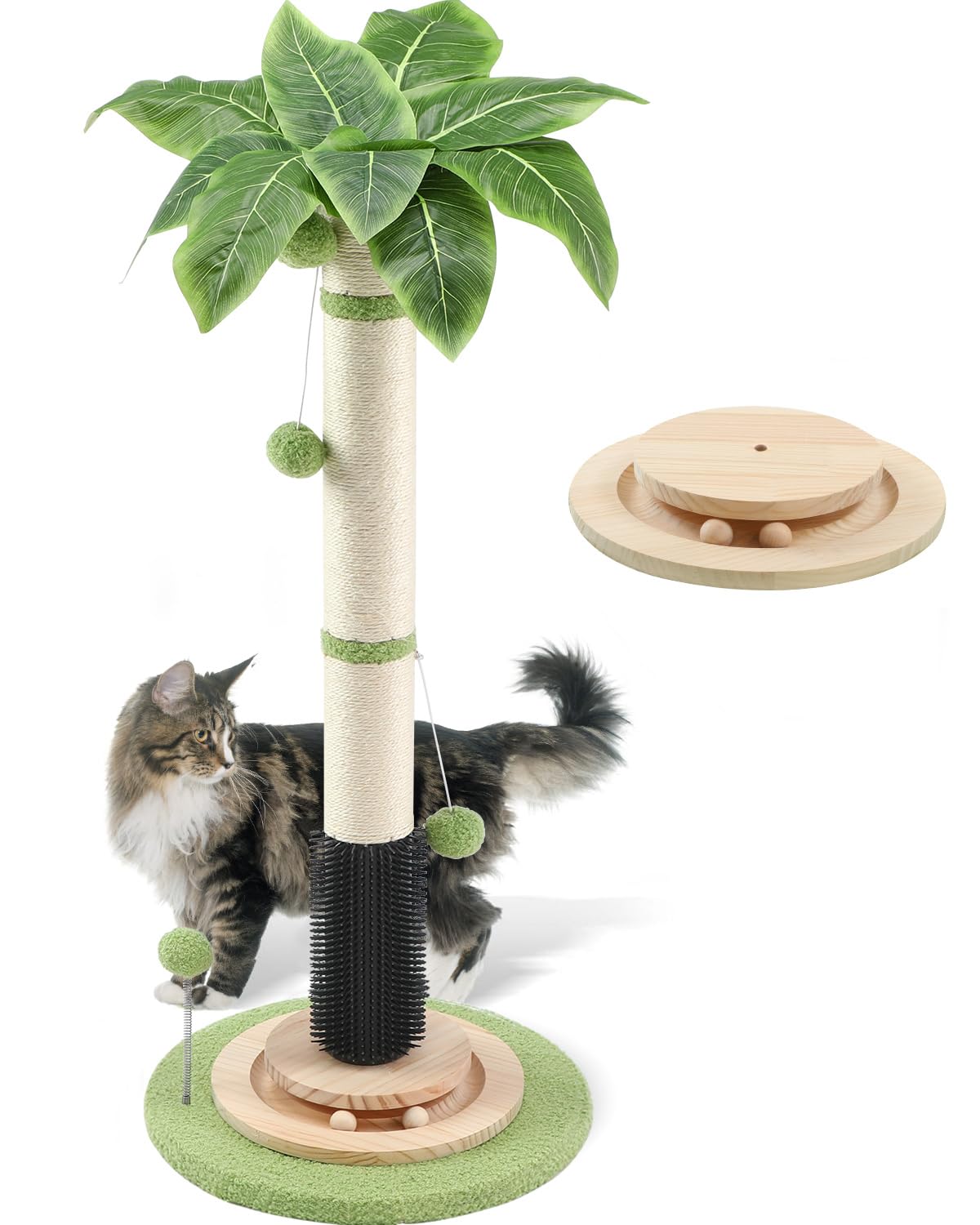 Cat Scratching Post for Indoor Cats,39.4'' Tall Cat Scratching Post with Sisal Rope,Self Groomer,Hanging Spring Ball,Wood Interactive Ball,Cat Activity Center for Adults Cats Kittens