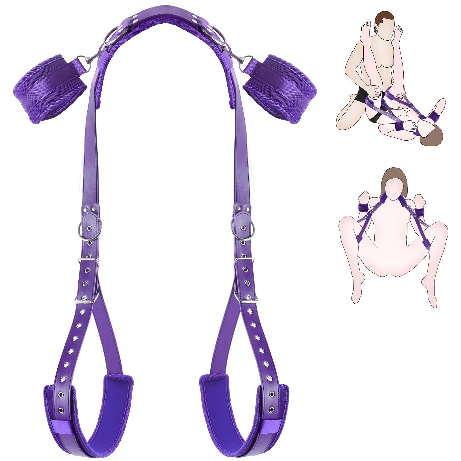 Sex Bondage BDSM Kit, Bed Restraints Thigh Sling Spreader Straps Neck to Thigh/Ankle Restraint Bondage Submissive Gear, Open Leg Straps SM Game Kinky Sex Toys for Women Couples Beginner (Purple)