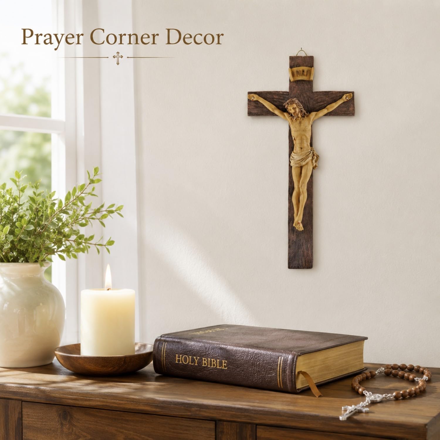 Artisan Flair Crucifix Wall Cross Resin Jesus Cross Statues Catholic Hanging Wall Decor (9.05 Inches)