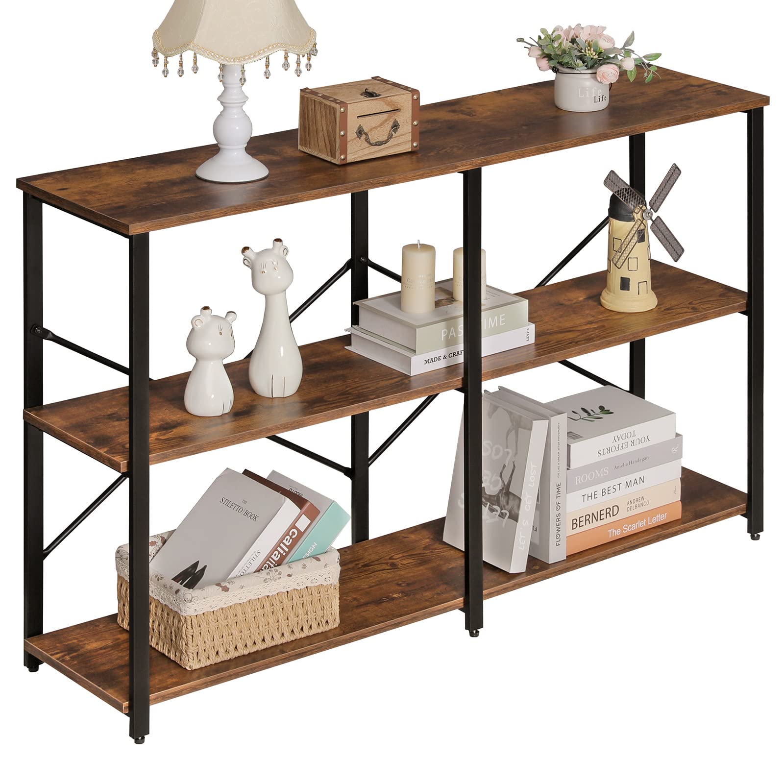 Consolle tavolo con 3 ripiani, tavolino da ingresso stile industriale in truciolato e metallo, 101x35x80 cm, marrone chiaro | Leroy Merlin