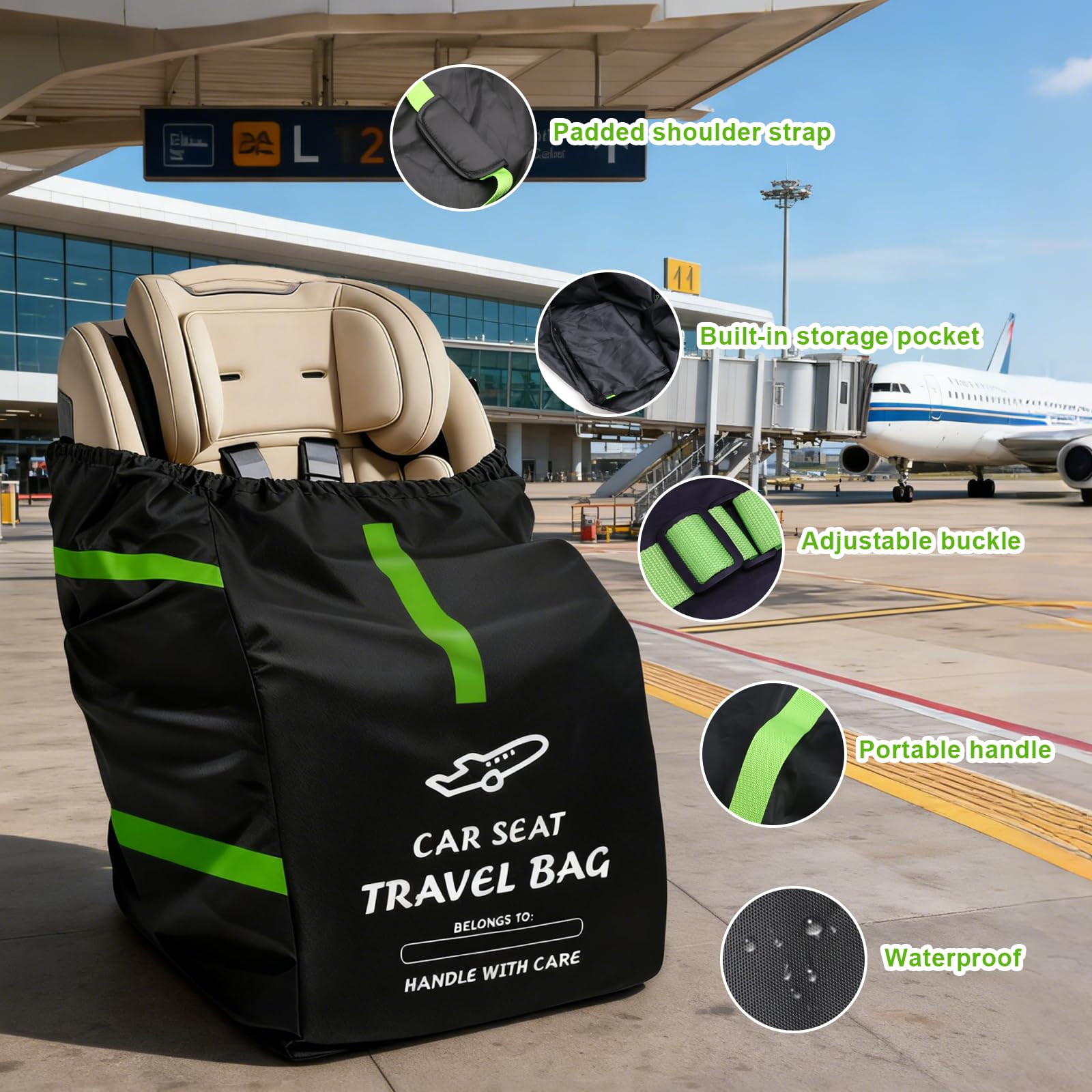 LPZMPZ Borsa per seggiolino auto Borsa per seggiolino per aereo Borsa da viaggio per seggiolino auto Gate Check Borsa per seggiolino auto Borsa per seggiolino per auto Borsa da viaggio per aereo Borsa