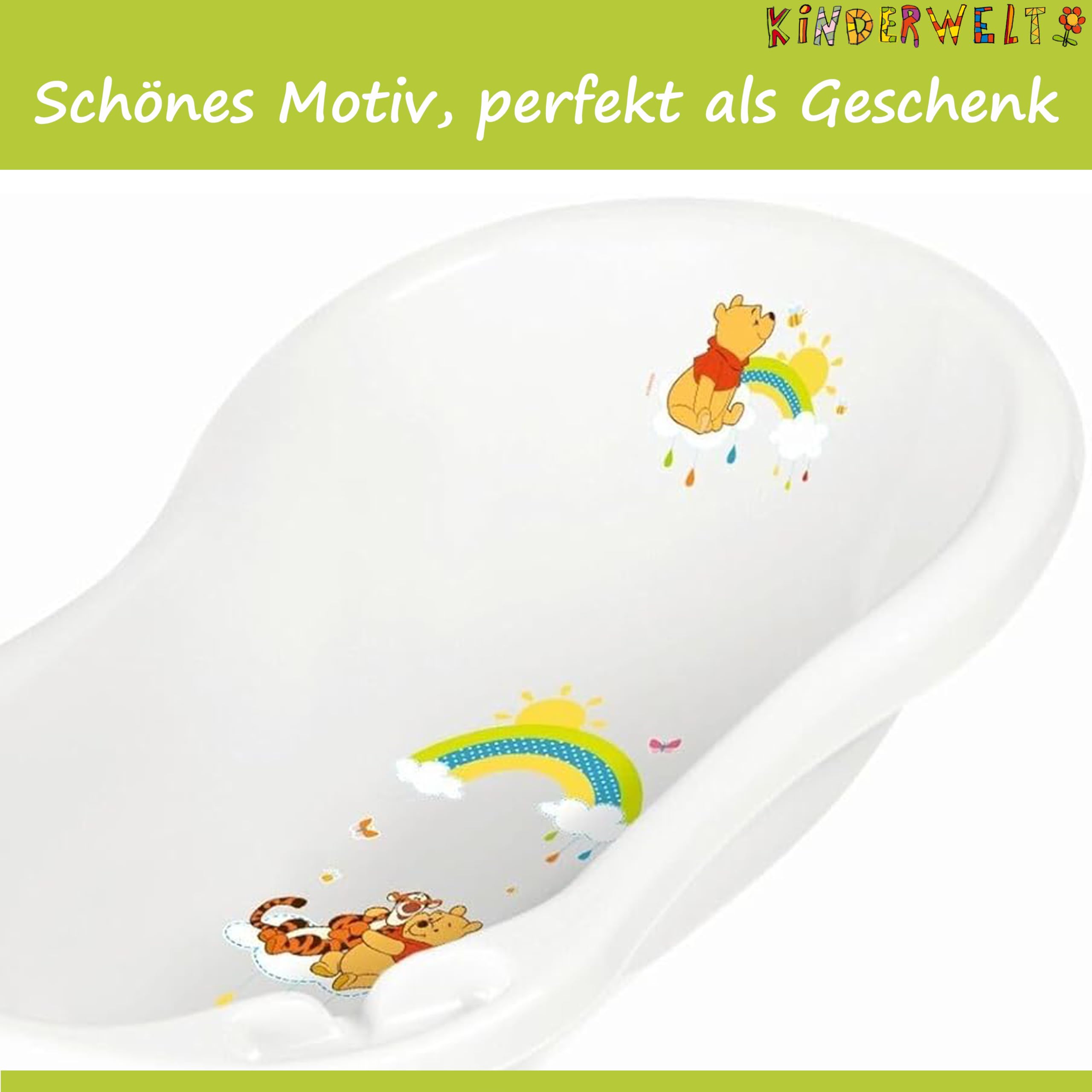 KiNDERWELT Babywanne 84 cm - Baby Badewanne mit Disney Winnie Pooh - BPA-Frei - Wanne zum Baden für Babys und Neugeborene -