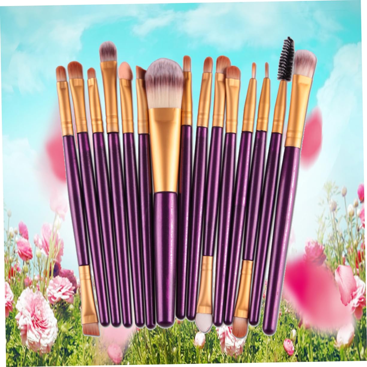 FRCOLOR Set Di 3 Pennelli Per Il Trucco Setole in Nylon Pennello Per Fard Per Donna Manico in Plastica Dorata Pennelli Per Cosmetici Per Uso Quotidiano 15 Pezzi*3