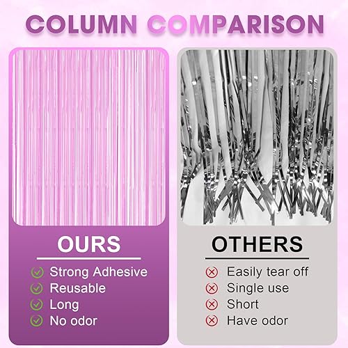 Miniatura 277 de Cortinas de fondo de flecos de papel de aluminio para fiestas, 3 piezas, 39.6 x 98.4 pulgadas, azul retro 48 Retro Azul,03 Rosa,04 Rosa