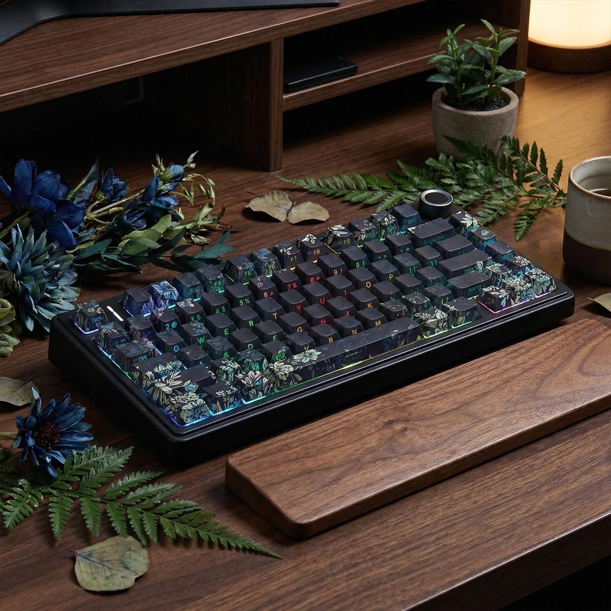 JOMKIZ PBT Keycaps with Side-Legend Shine-Through, Dark Floral Theme