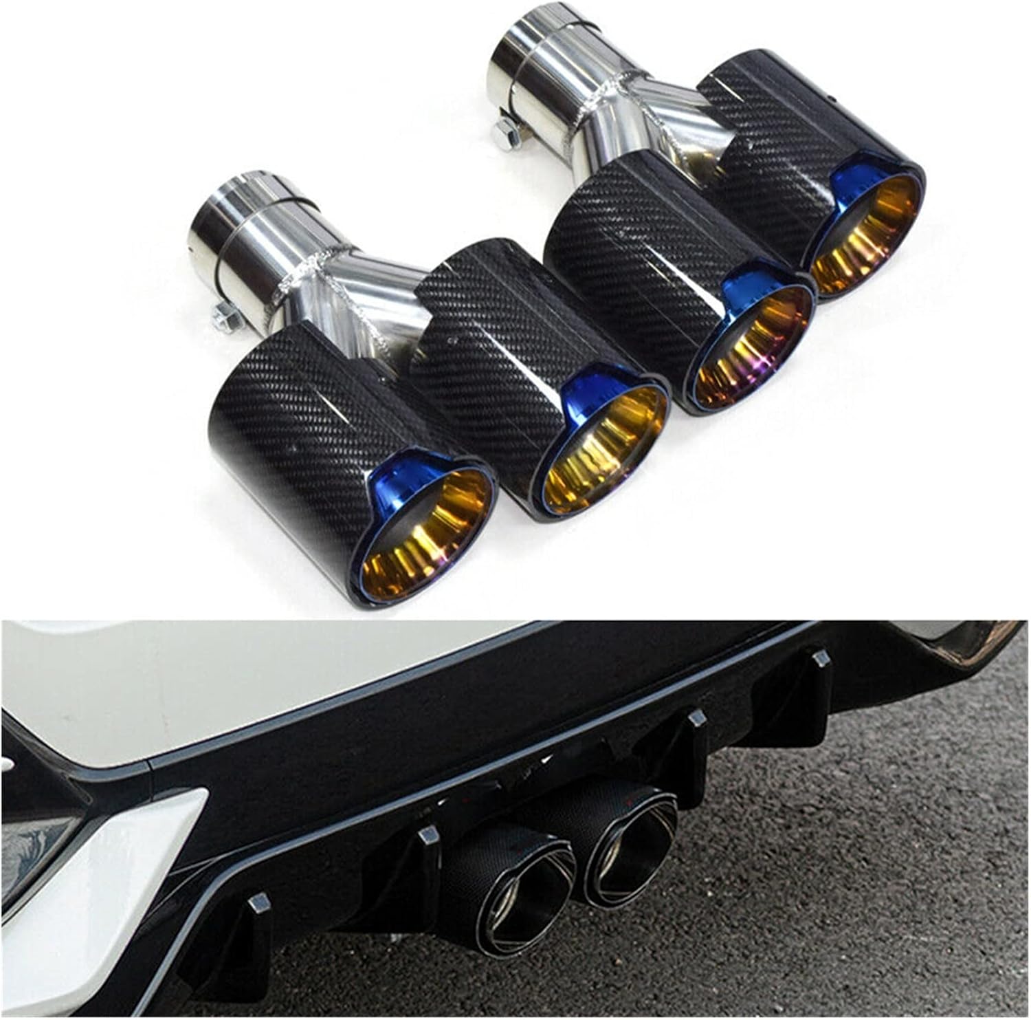 DRYZUN 2pcs Universal Carbon Fiber Car Exhaust Tip Y Shape Muffler Tip Tailpipe Mufflers Pipe Compatible with BMW Dual M Performance (Color : 63-89 Gloss Black) : Automotive