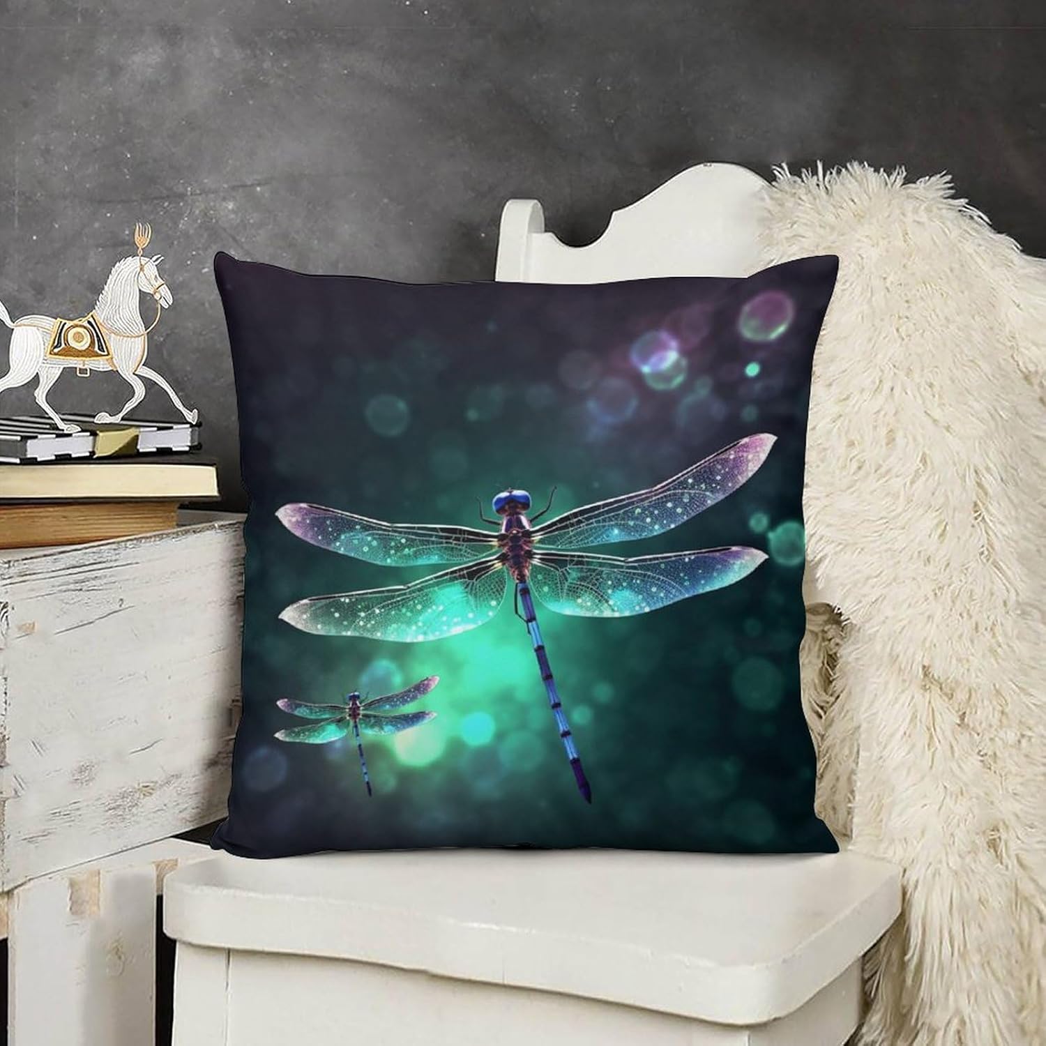 Zippered Pillow Cover, Pillow Protector, Galaxy Animal Dragonfly Printed Pillow Cover of 4, Pillow Not Included