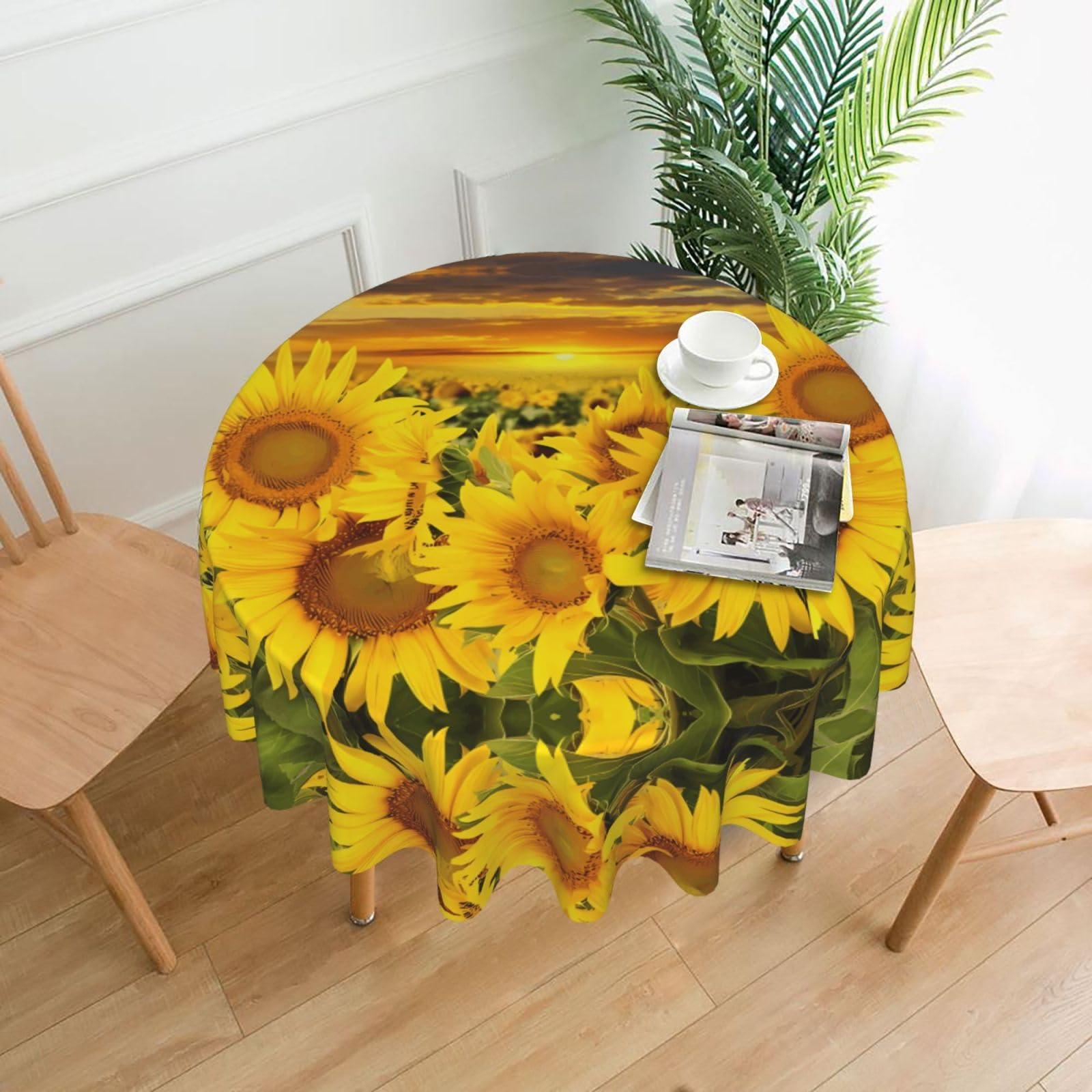 YYHHAOFA Sunflower Pattern Prints 60in Round Decorative Tablecloth – High-Grade Polyester Throw Cover for Dining, Parties, and Outdoor Events