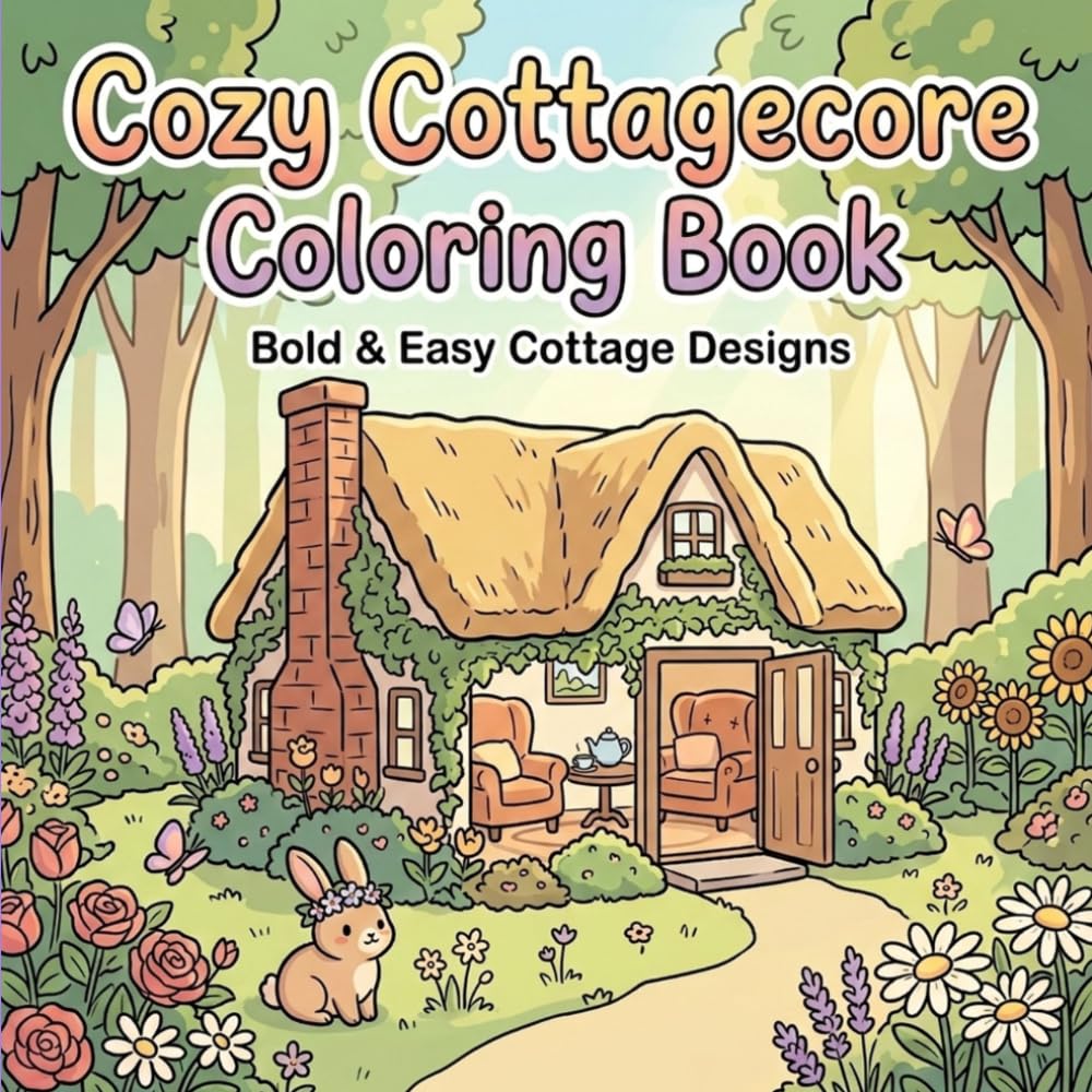 Cozy Cottagecore Coloring Book: Bold and Easy Designs of Mushroom Cottages, Wildflower Gardens & Rustic Kitchen Scenes for Adult Relaxation