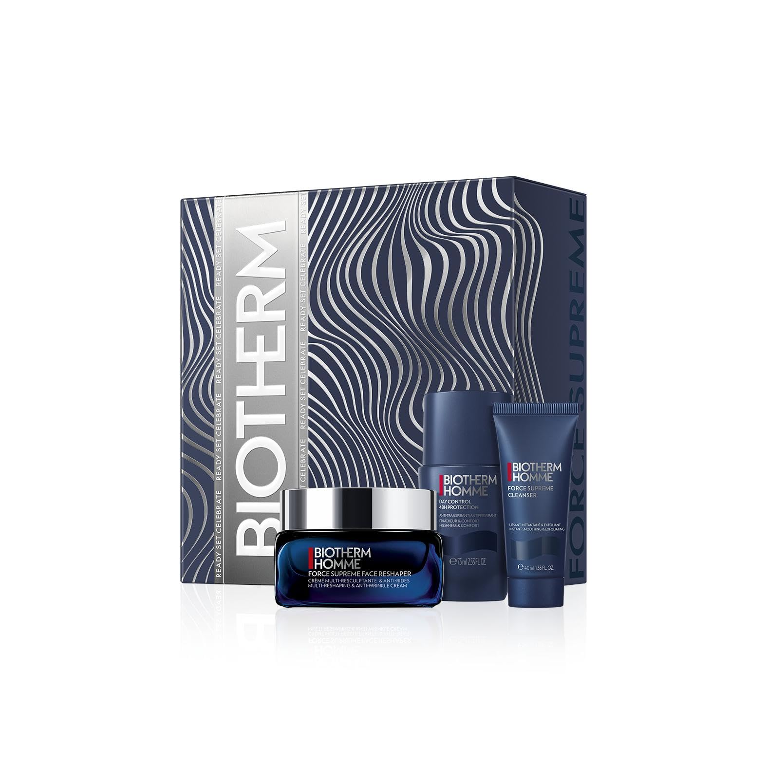 Biotherm Force Suprême Face Reshaper, Coffret Routine Anti-Âge pour Hommes avec Crème Correctrice 50ml, Mousse de Rasage 50ml et Nettoyant Visage 40ml, Soin Raffermissant