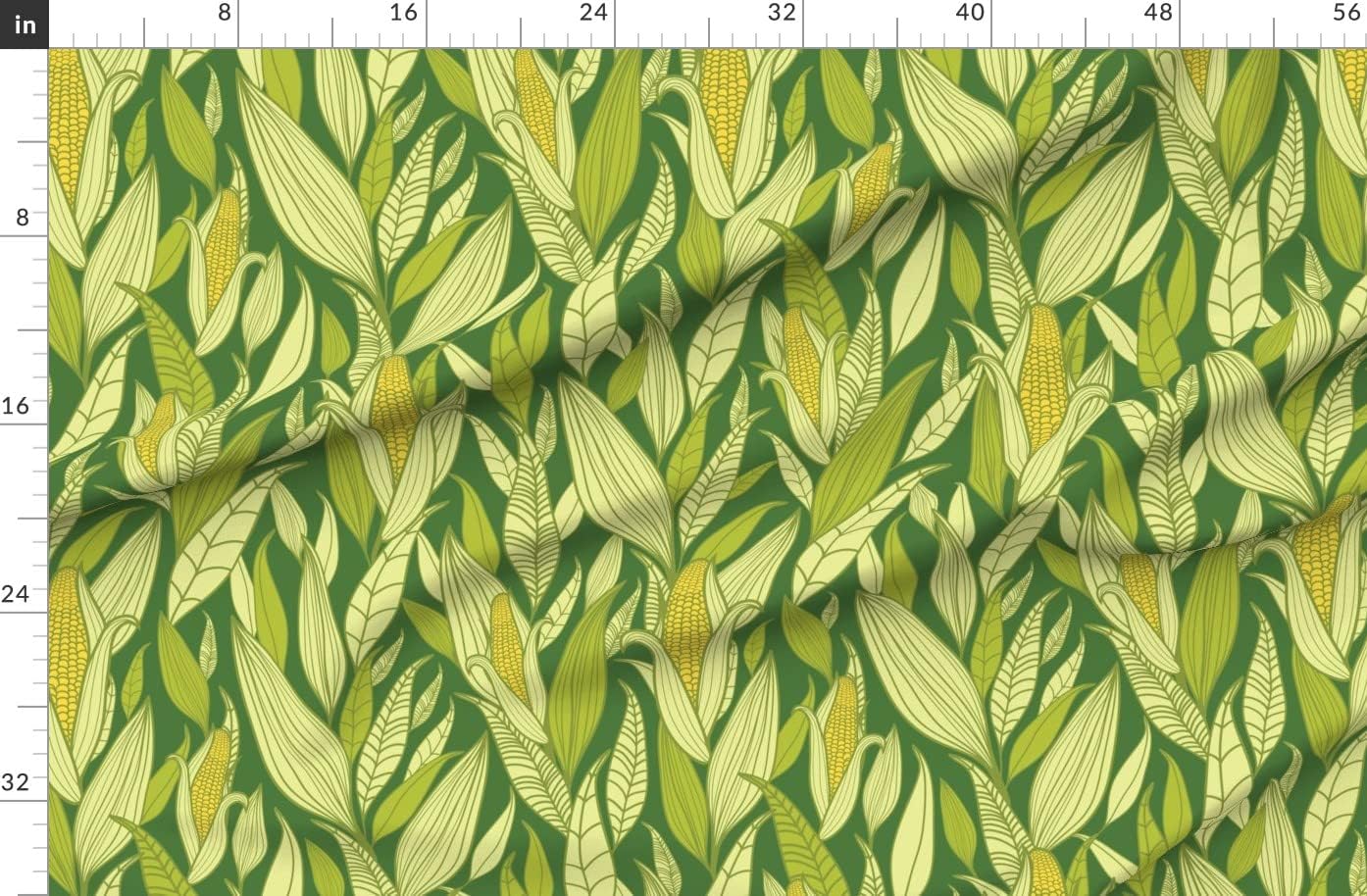 Spoonflower Fabric - Corn Plants Leaf Plant Sweet Food Vegetable Printed on Organic Cotton Sateen Fabric by The Yard - Sewing Quilting Apparel Home Decor