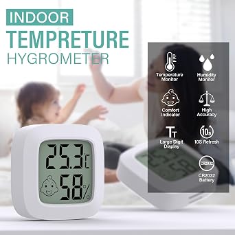 4 Pack Room Thermometer, Indoor Thermometer Hygrometer Digital Humidity Gauge with Temperature Humidity Monitor for House, Office, Greenhouse, Home, Garden