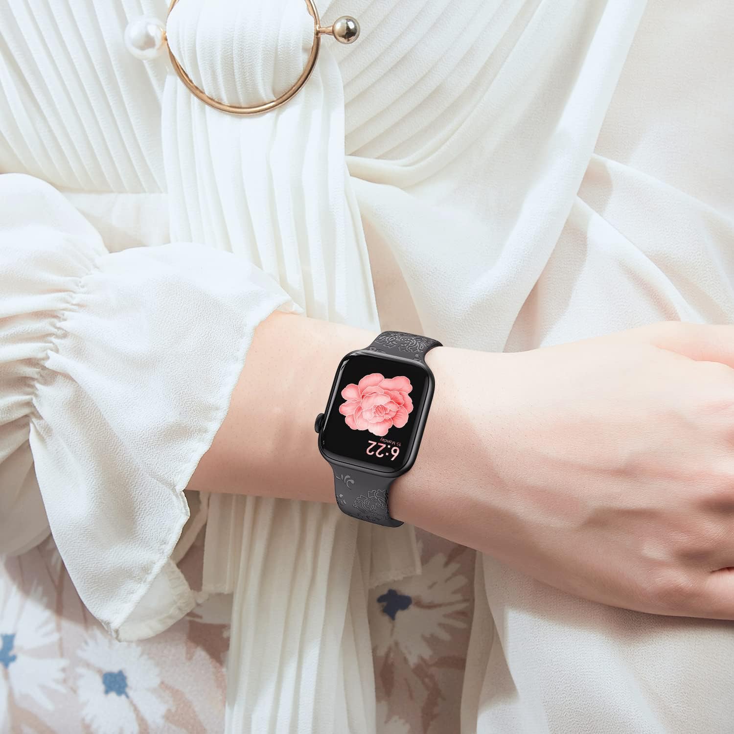 Pack Flower Engraved Silicone Band Compatible With Apple Watch