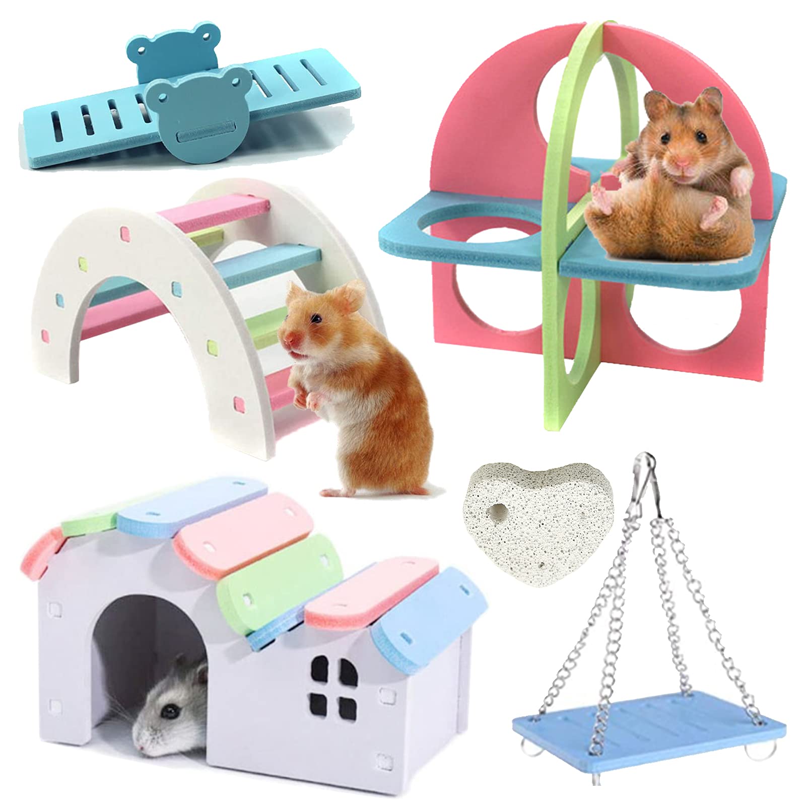 Buy PINVNBY Dwarf Hamsters Toys DIY Wooden Hamster House Gerbil Hideout