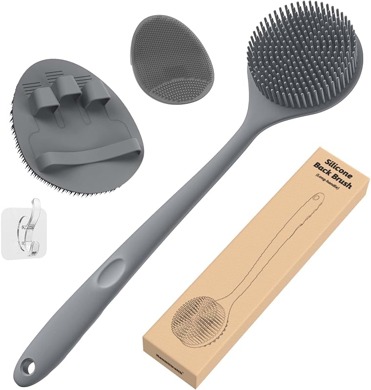 Conjunto Manmihealth com escovas de silicone para banho, corpo e rosto, cerdas finas, cinza