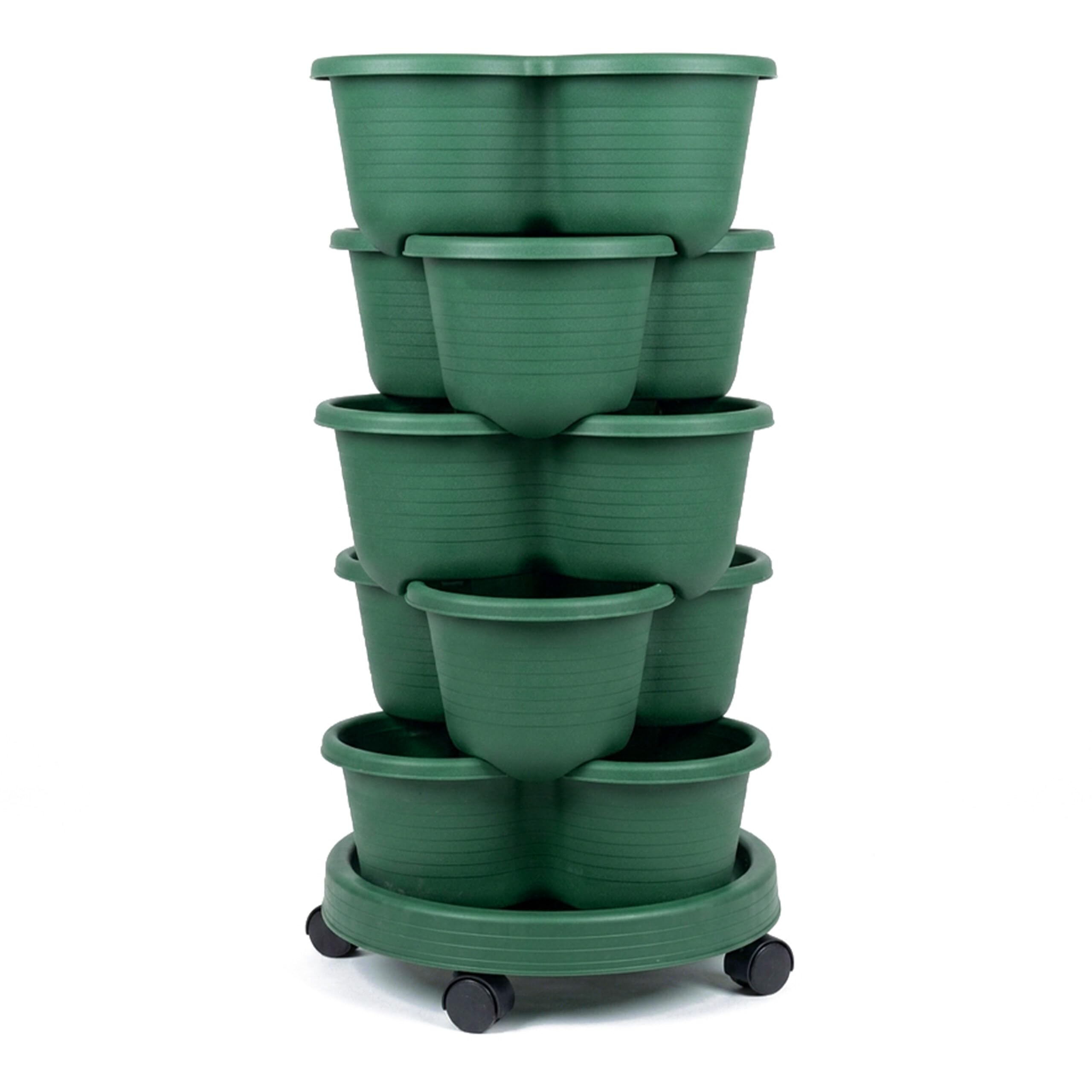 Relaxdays Torre para Plantas jardín Vertical apilable con Ruedas 66x33 cm Torre de Fresas 5 Niveles PP Verde