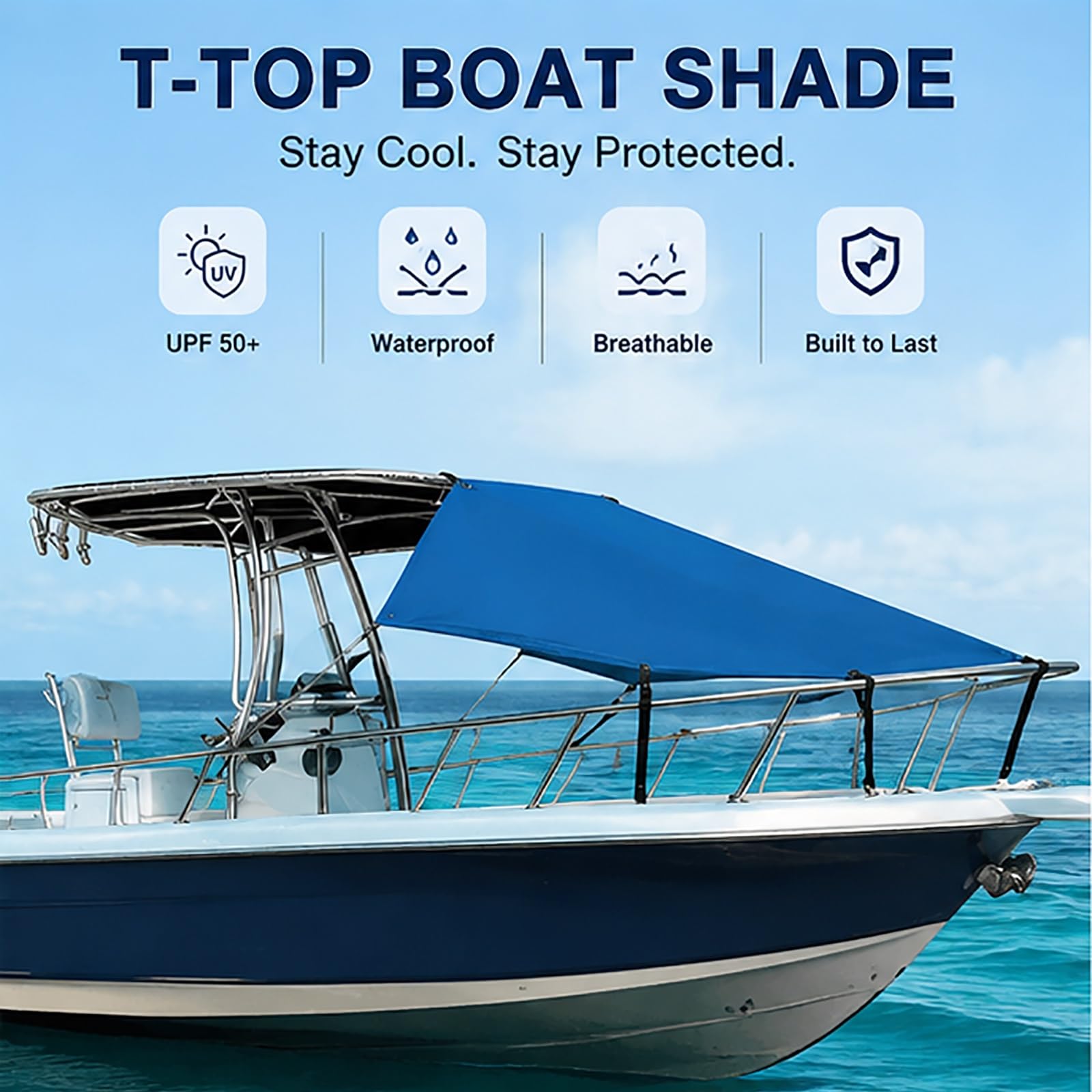 Tendalino Parasole Barca, Boat T Top Bow Shade 600D Tessuto Oxford, Estensioni Tendalini a T, Impermeabile Copertura Isolante per Copertura Dell'area di Prua