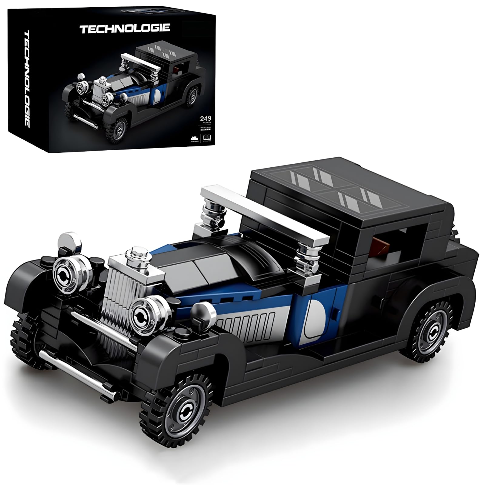 DRMNomogeny Classic Cars Building Blocks Kits, Type 41 Vintage Car Building Blocks Sets, Retro Car Block Toy for Home Office Decor, Birthday Gift for Adults (249 PCS)