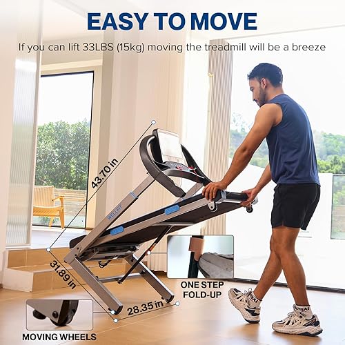 Miniatura 10 de WELLFIT Cintas de correr inclinadas 15% automáticas para gimnasio en casa, 3.75 HP 350 libras de capacidad, cinta de correr Heavyduty, consola LED,
