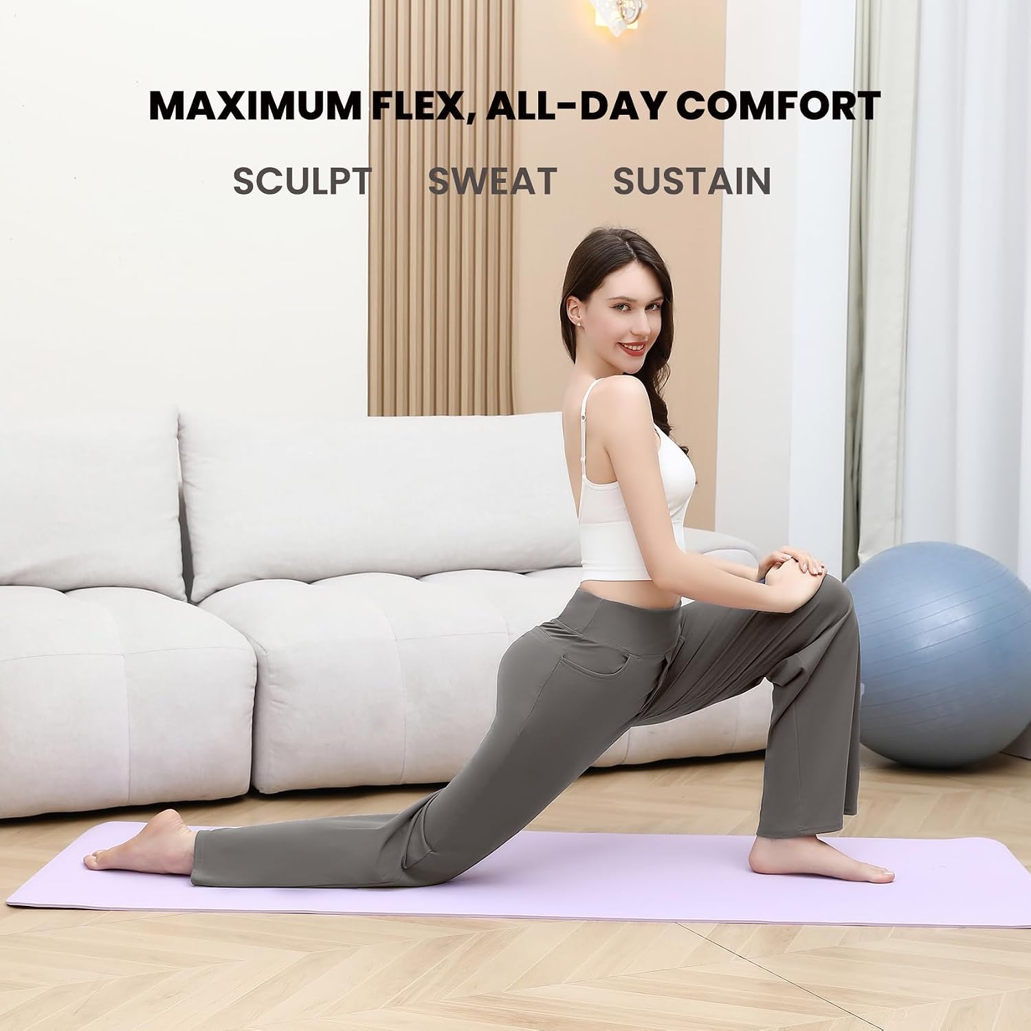 SIEPASA Wide Leg Yoga Pants Women - High Waist Stretch Lounge Pants with Pockets, Casual Sweatpants Petite/Regular/Tall.