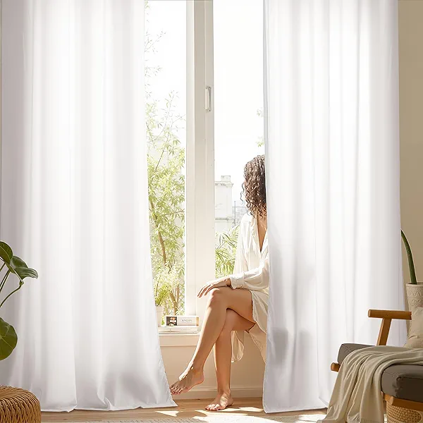 NICETOWN Non See Through White Privacy Sheer Curtains 84 inches Long 2 Panels Set, Fish Bone Pattern Farmhouse Semi Light Filtering Window Drapes for Bedroom, Living Room, 52 inches Wide