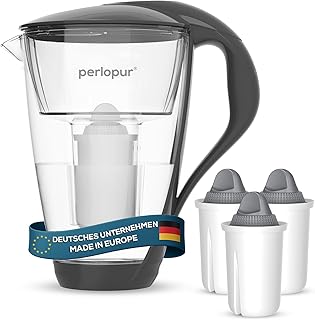 GLAS-Wasserfilter PerloPur (anthrazit) mit 3 Protect+ classic Filterkartuschen (f. hartes Wasser) - Made in EU