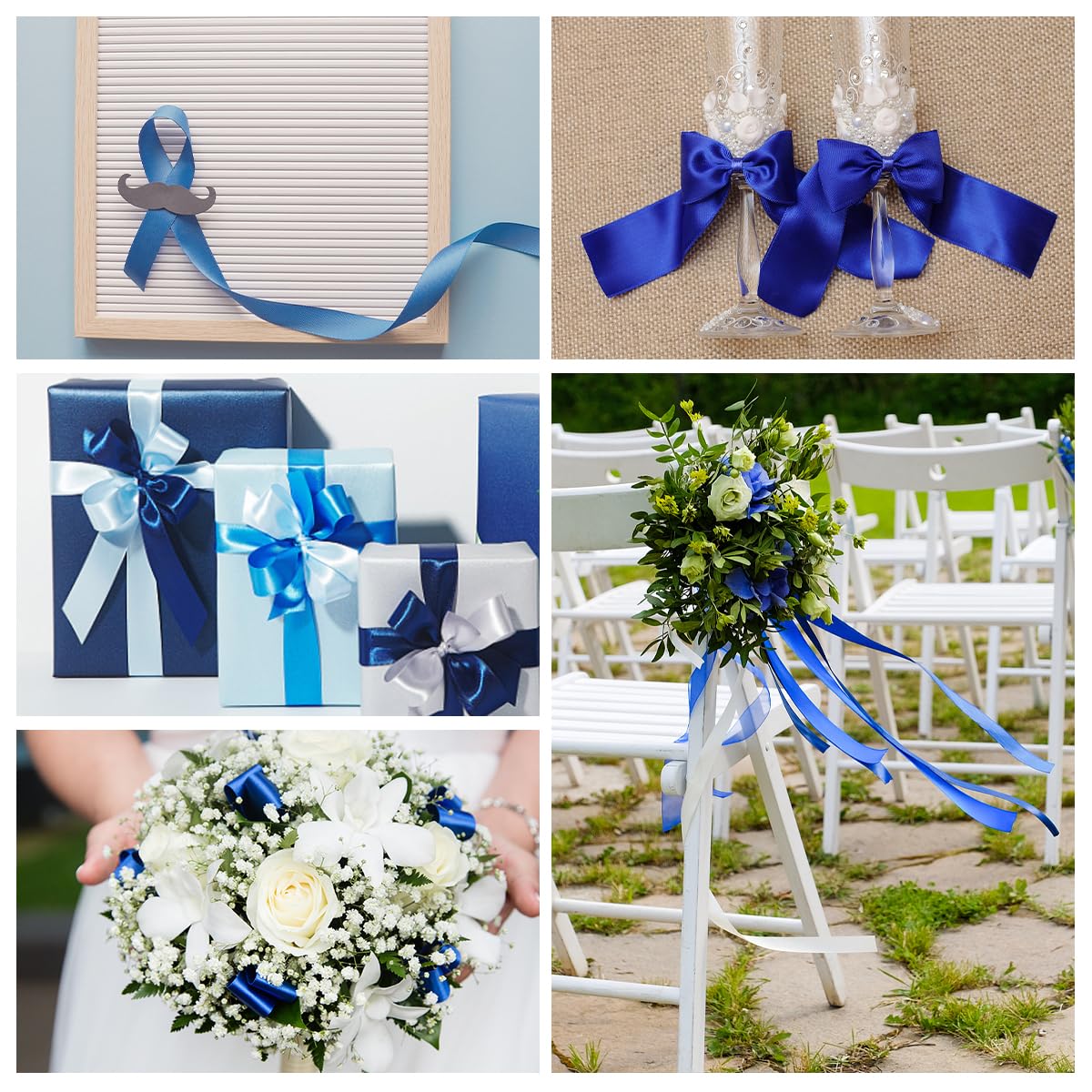 Set 3 Rotoli Nastro Di Raso Double Face – Larghezze 6mm, 9mm, 25mm – Lunghezza 22,9 Metri Cad. – Colore Blu Navy Per Pacchetti Regalo E Fai Da Te