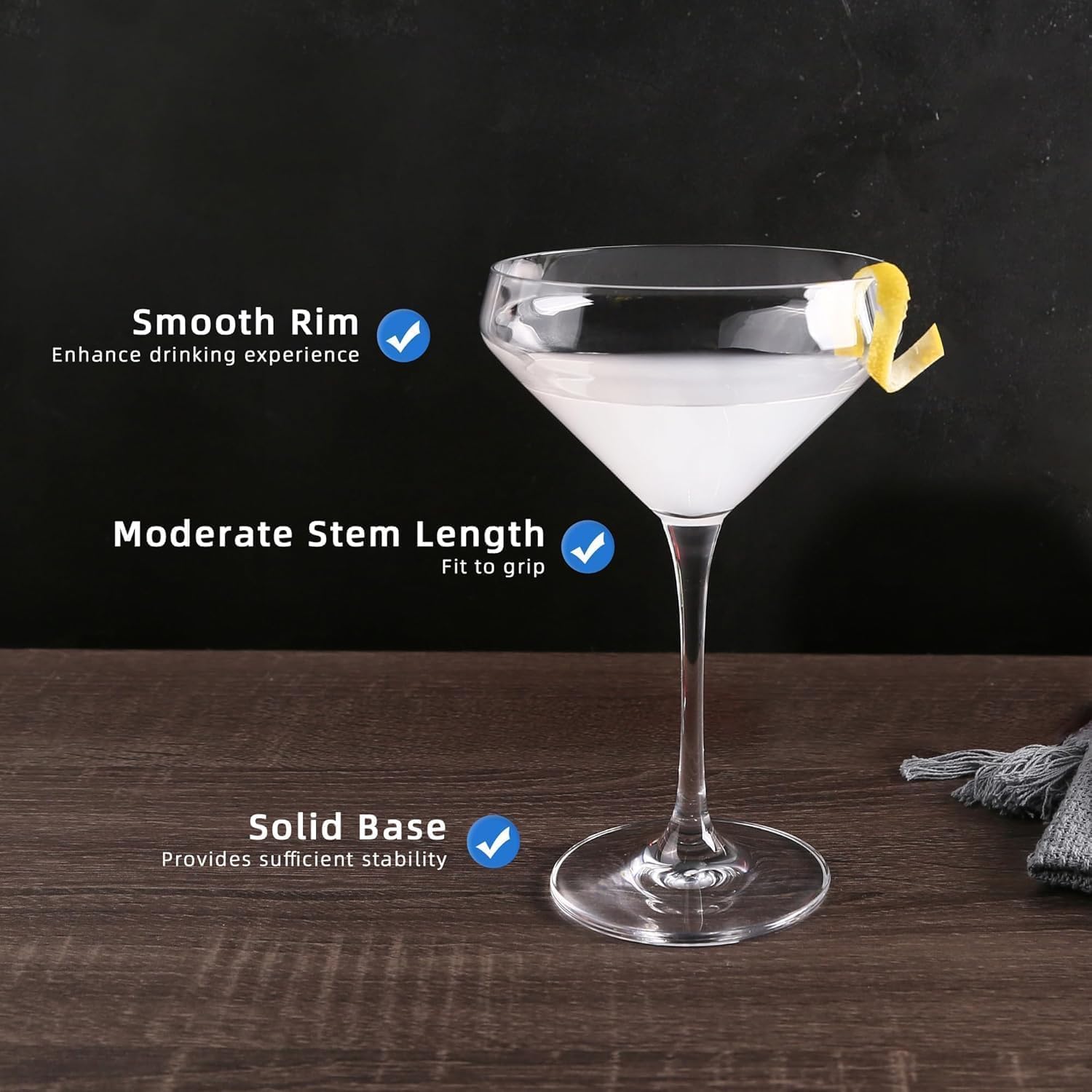 Set of 6-11 Oz Crystal Martini Glasses, Premium Lead-Free Clear Glass, Strong and Elegant for a Superior Tasting Experience (Set of 6)