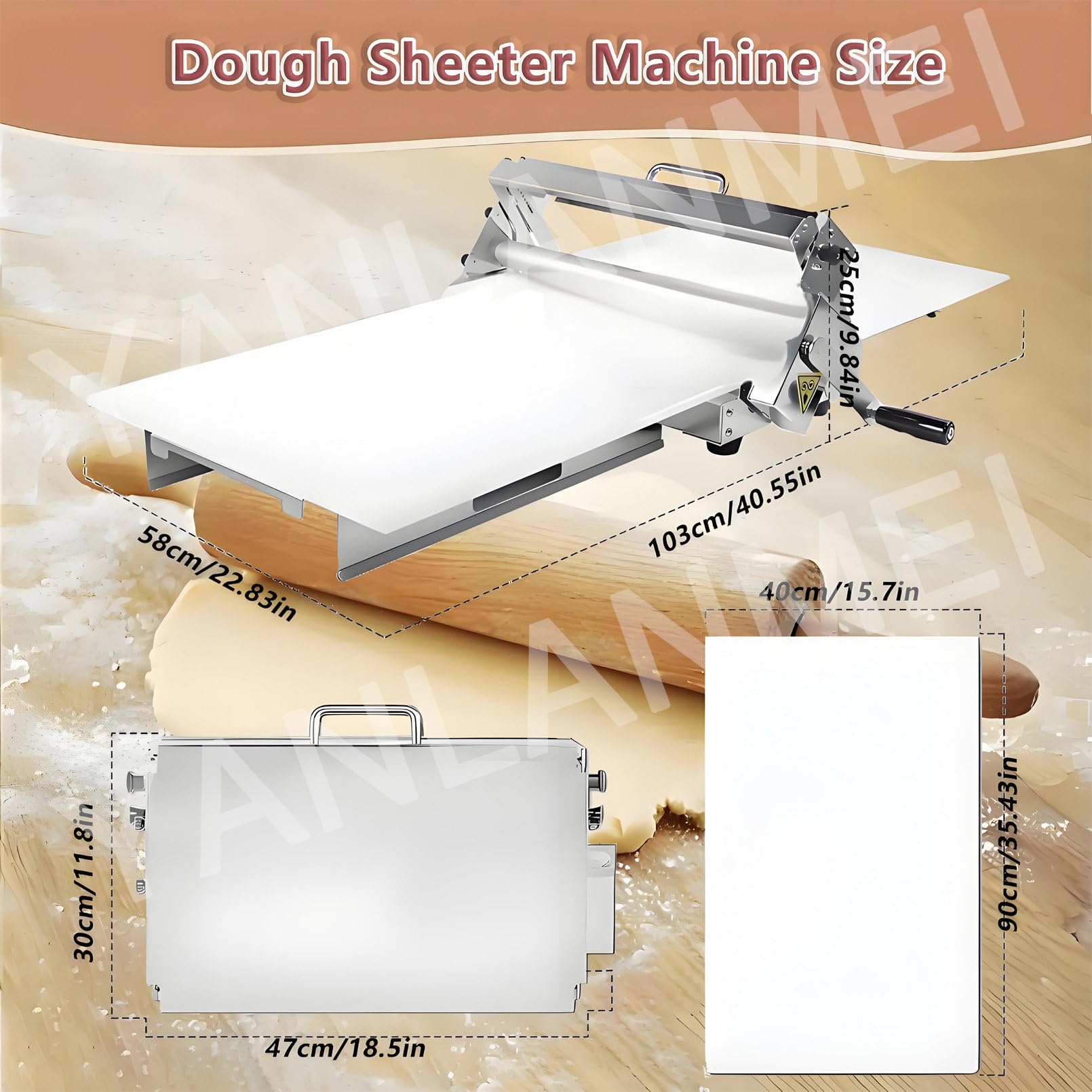Máquina laminadora de Masa Plegable, laminadora Manual de Masa y Rodillo para Fondant, Equipo de panadería Comercial Plegable de Espesor Ajustable,Model400