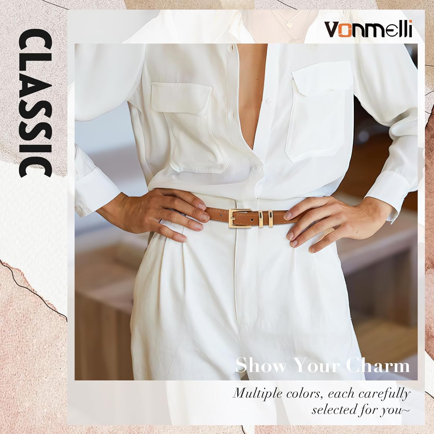 VONMELLI Leather Thin Belts for Women, Fashion Women's Skinny Belts Thin Ladies Belts for Jeans Dress Pants - Image 4