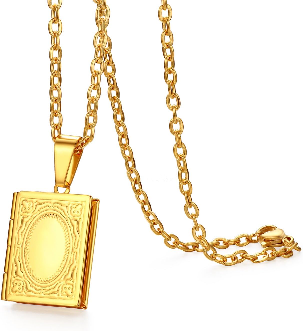 Religious Bible Book Locket Necklace Stainless Steel Charms Vintage Antique Bronze Floating Locket Photo Frame Living Memory Photo Holder Pendants for Men