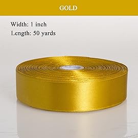 YASEO 1 Inch Gold Solid Satin Ribbon, 50 Yards Craft Fabric Ribbon for Gift Wrapping Floral Bouquets Wedding Party Decoration