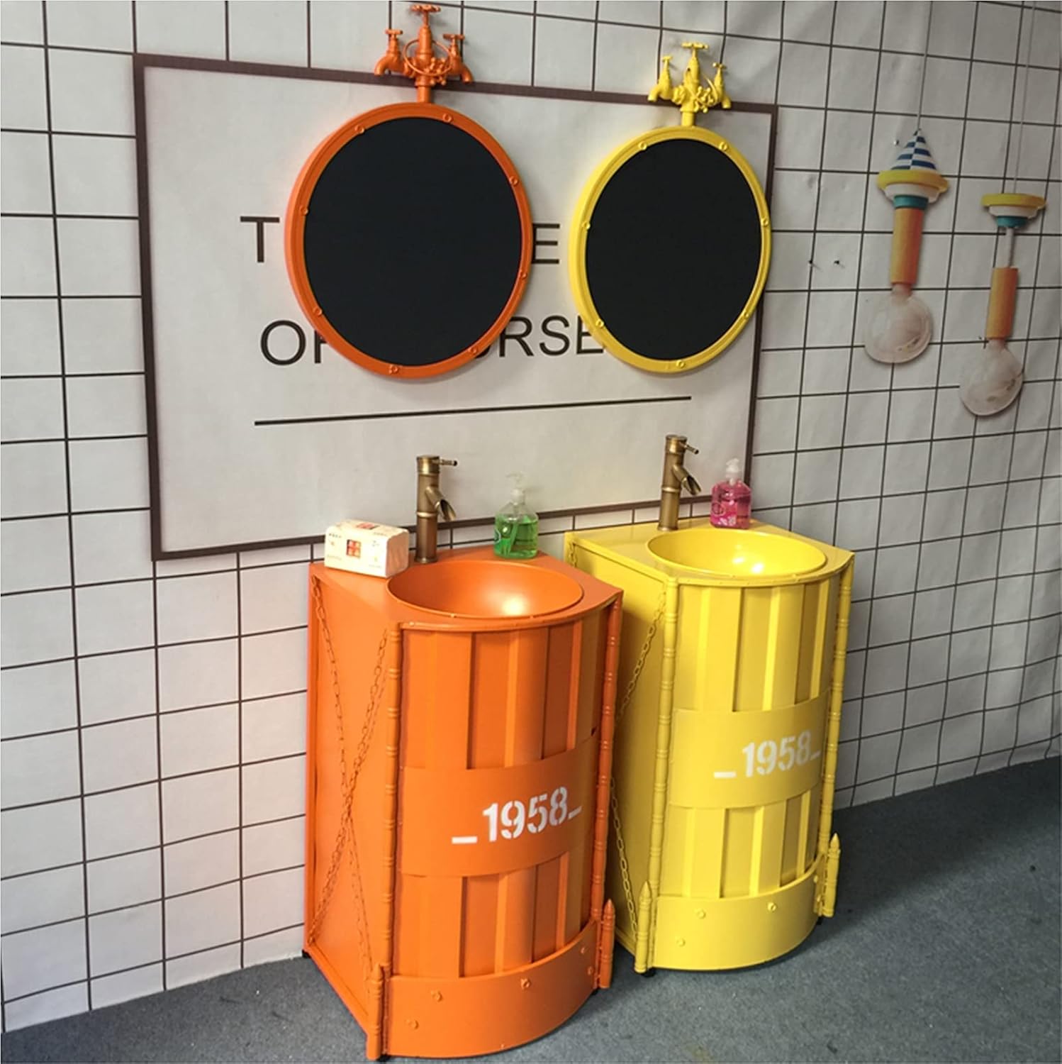 Free Standing Vanity Basin Bathroom Unit & Sink Floorstanding Gloss Full Pedestal Cabinet Under Unit, 20.8 x 18.8 33.4in,A:Red,with Mirror (A:red Without Mirror)