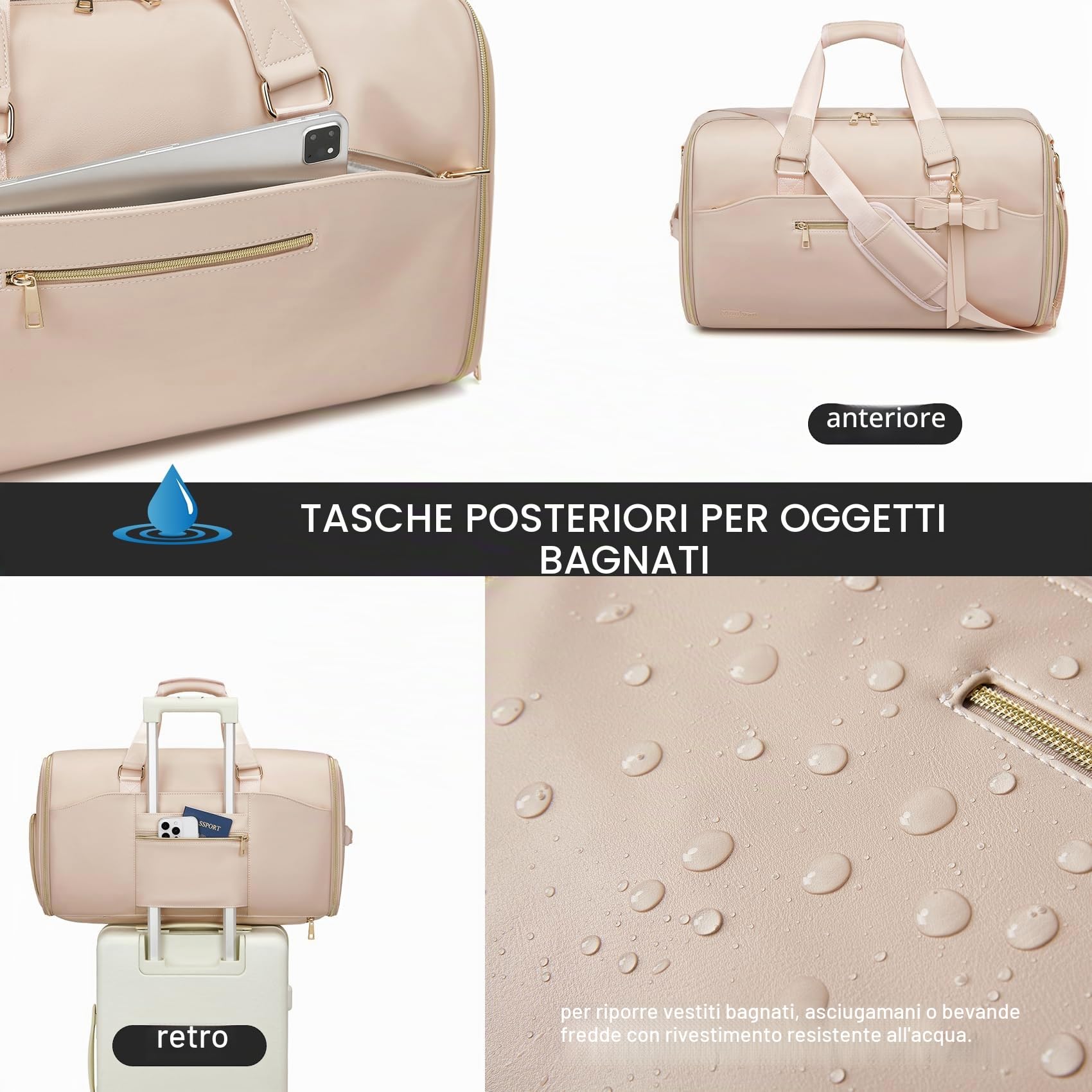 Moulyan - Borsone da viaggio convertibile con scomparto per scarpe, 3 in 1, impermeabile, con tracolla, per uomo e donna