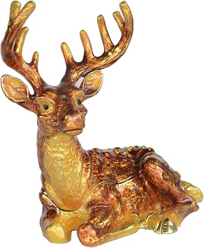 Reindeer Trinket Box Jewelry Box Hand Painted Decorative Box with Hinged Lid Ring Earring Holder Animal Figurine Collectible