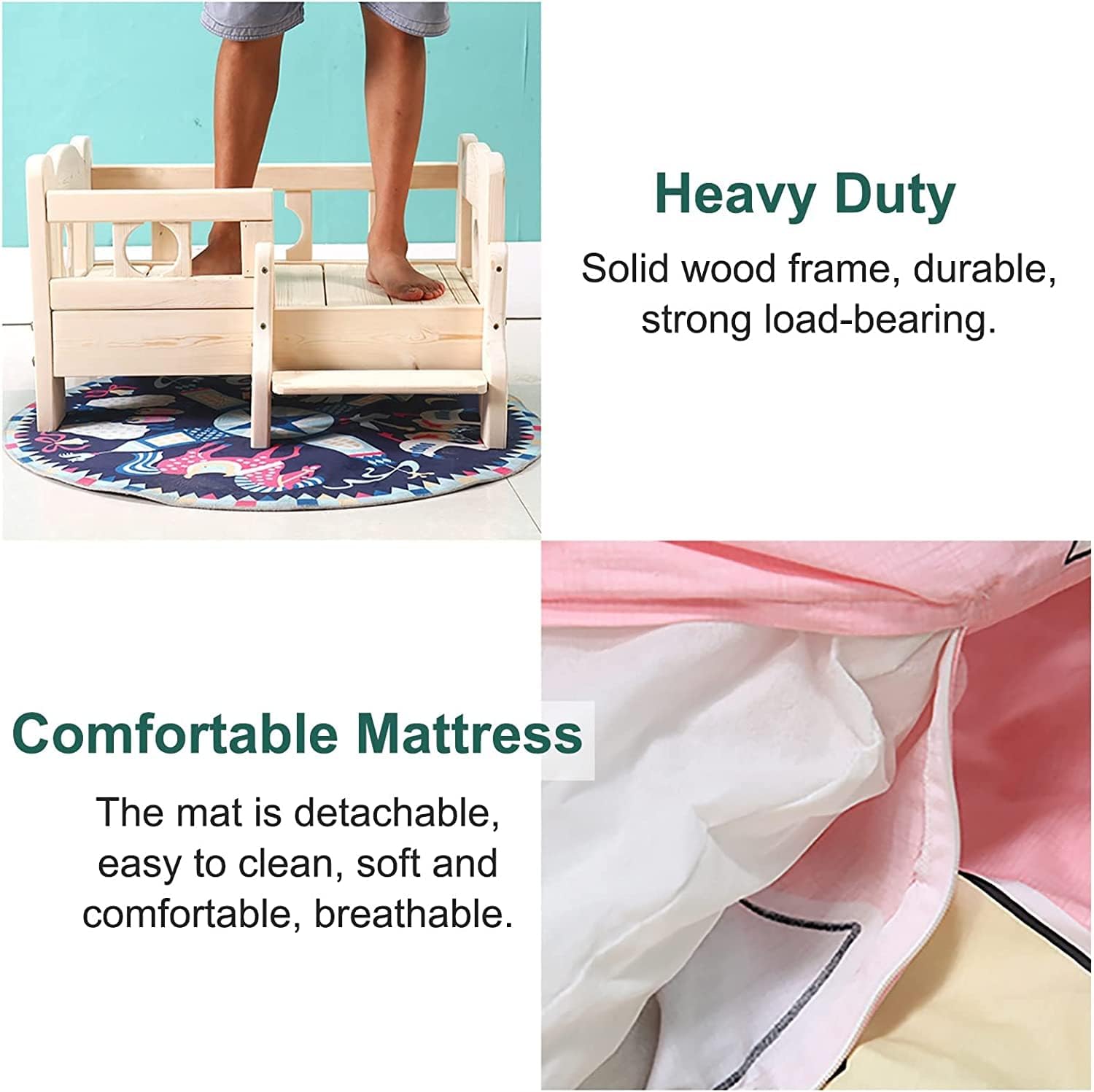 Dog Bed 68/80/100cm Wooden Dog Bed Pet Bed Pet Bed Frame Solid Wood Kennel Dog Bed with Guardrail & Stairs for Small Medium Large Dogs Cats for Dogs Pet Cat ()