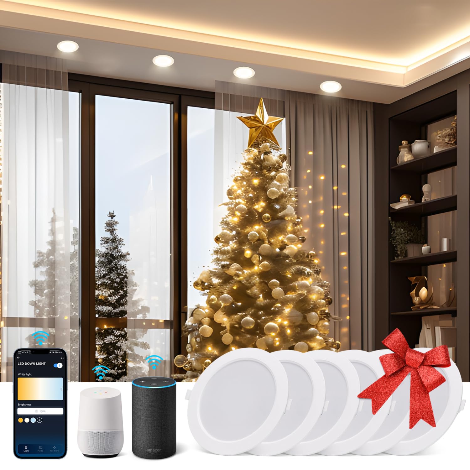 Aigostar 9 W inteligente Downlight LED, 6 Pack Luces para Alexa de 780 LM Wi-Fi, Focos LED empotrada compatible con Alexa y Google Home, Regulable de luz cálida a blanca 3000-6500K, Φ118-128 mm