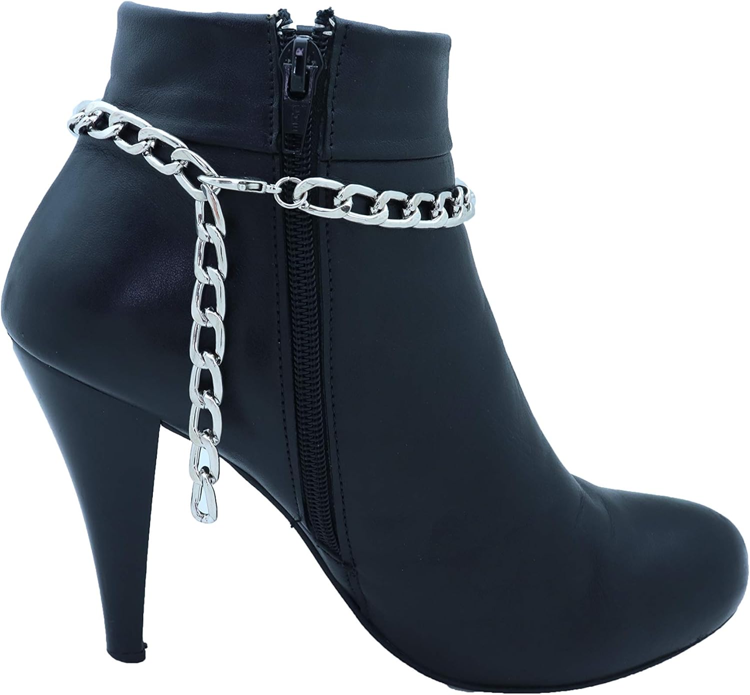 TrendyFashionJewelry 2PCS Women Cool Western Boot Chain Metal Bling Bracelet 3d Arrow Head Style Anklet High Heel Charm Silver Color SET BC137