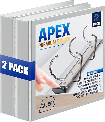 Paquete de 2 carpetas de visión de anillo en D de ángulo de apertura suave de 2.5 pulgadas, carpeta de presentación profesional para páginas