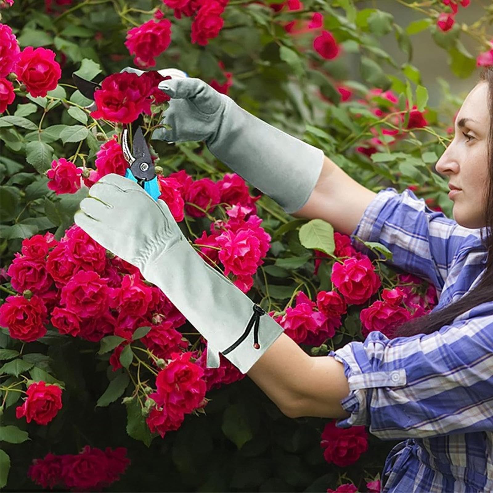 Guantes de jardinería de cuero grueso para hombres y mujeres con protección extendida contra espinas y objetos afilados