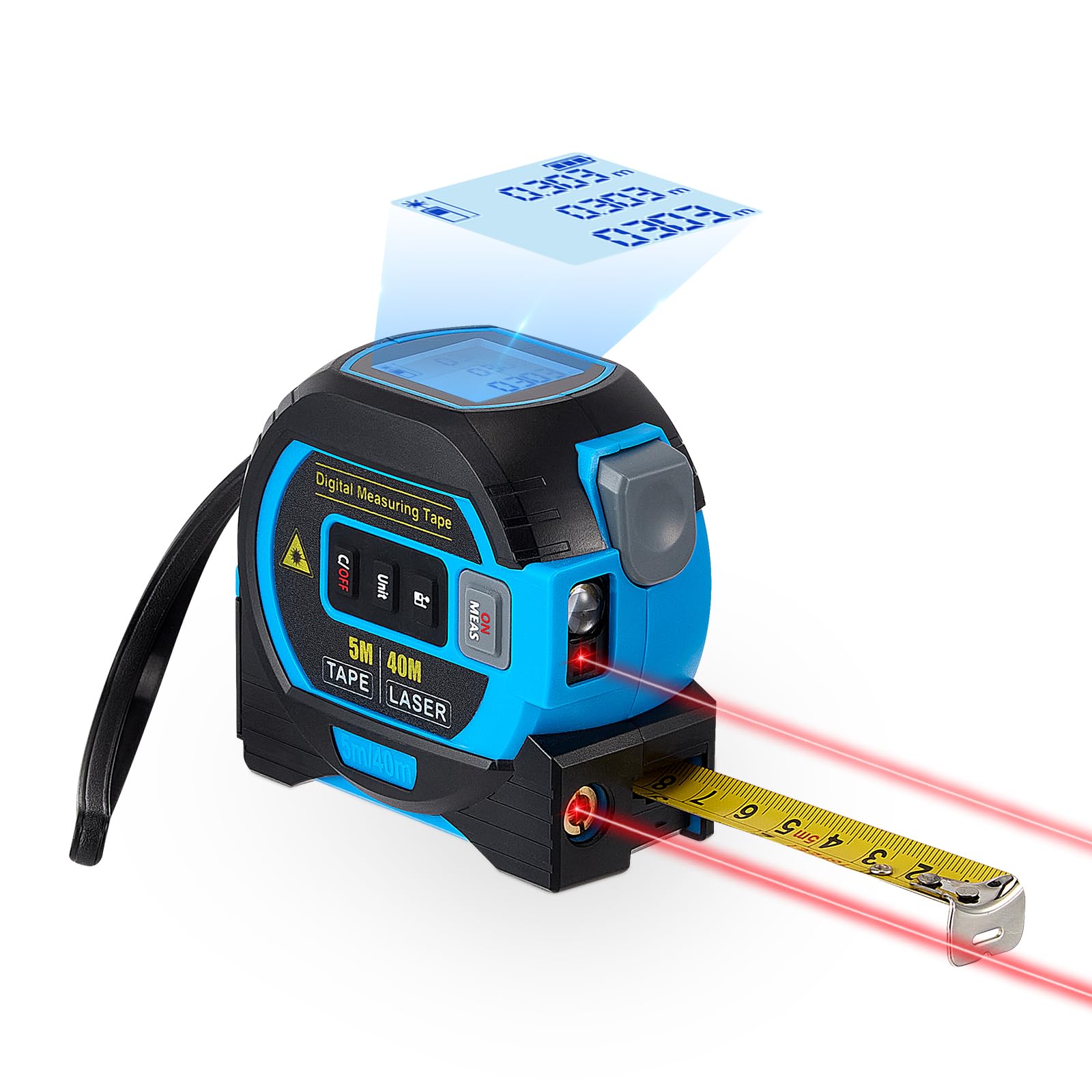 3-in-1 Laser Tape Measure with Laser Level Crosshairs |130ft/40m Laser,Digital Laser Measurement Tool wth Backlit LCD Display, Lazer Measuring Tape for Building Measurement Device, Pythagorean/Area