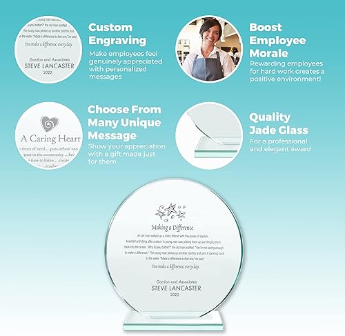 Miniatura 9 de Baudville Trofeo grabado - Cristal de jade - Premio para empleados - Grabado personalizado de hasta tres líneas y selección de versos preescritos