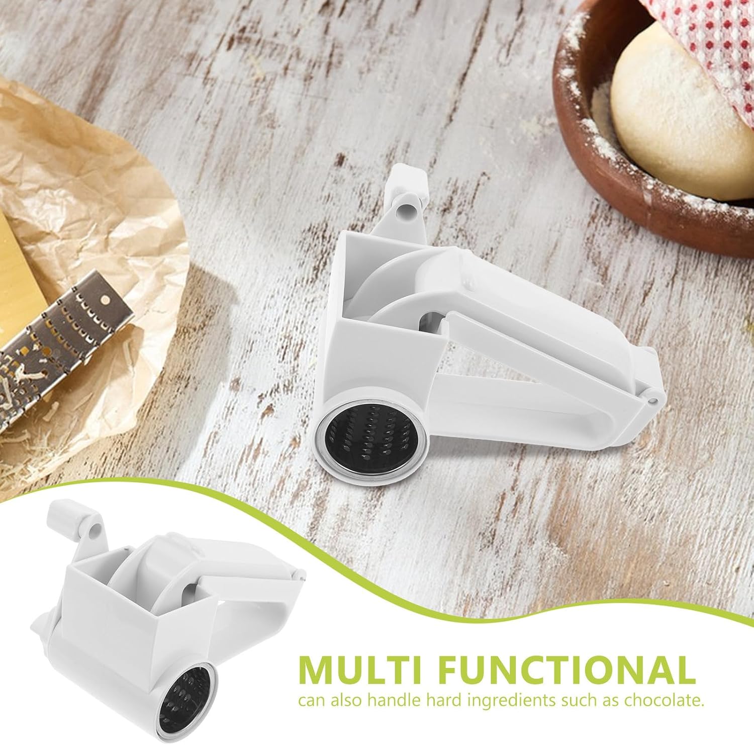 Stainless Steel Blades Hand Crank Cheese Grater 2pcs, White
