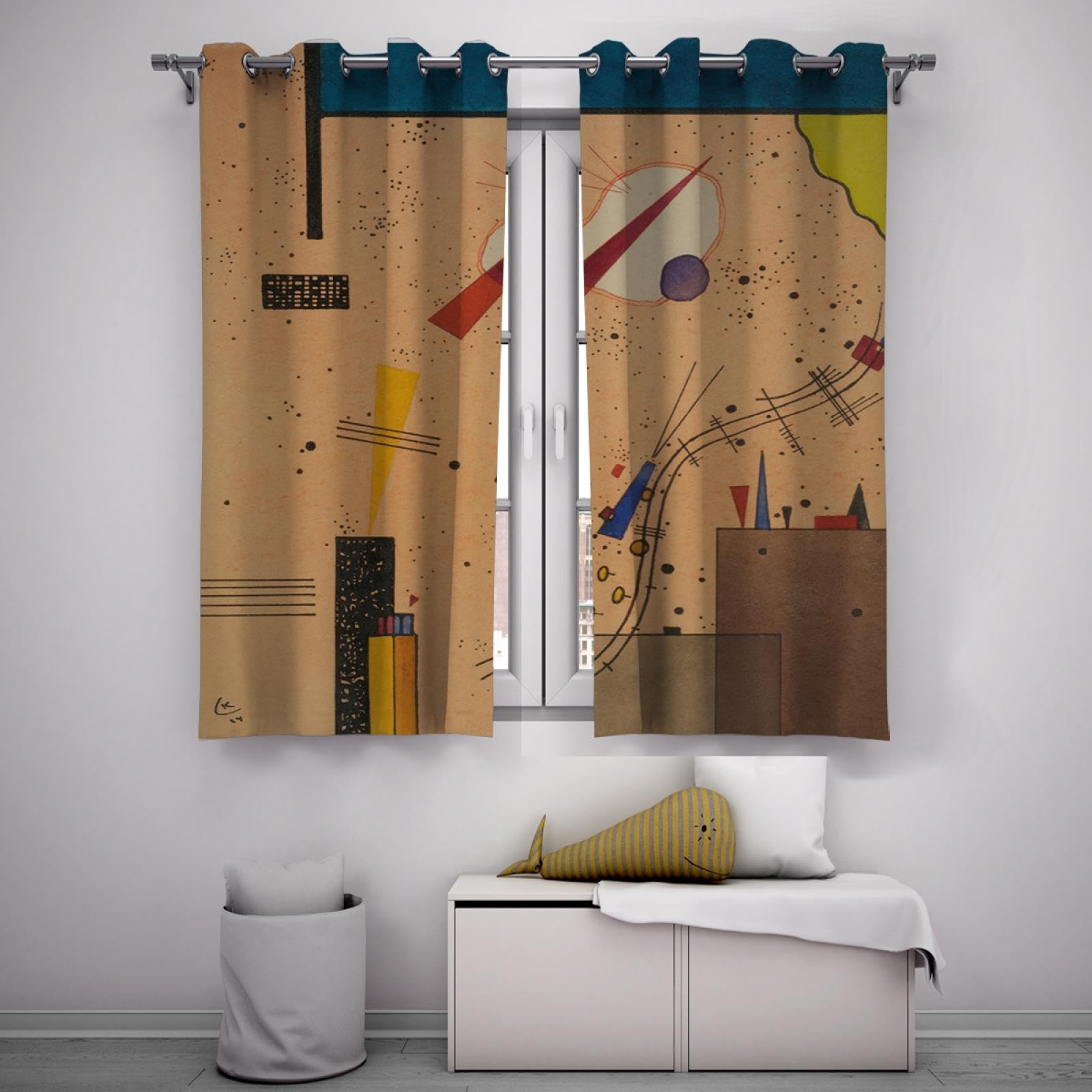 Braune Kinder-Verdunkelungsvorhänge Tüllenoberteil Wassily Kandinsky-Stil Cartoon-Vorhänge Raumverdunkelung für Wohnzimmerfenster 2 Paneele 140x160cm