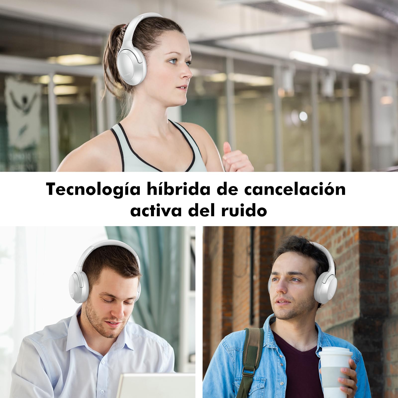 Srhythm NC45 Auriculares con cancelación Activa de Ruido, Auriculares inalámbricos Bluetooth sobre la Oreja con micrófono de Graves Profundos, Plegables y duraderos, Tiempo de reproducción de 40H