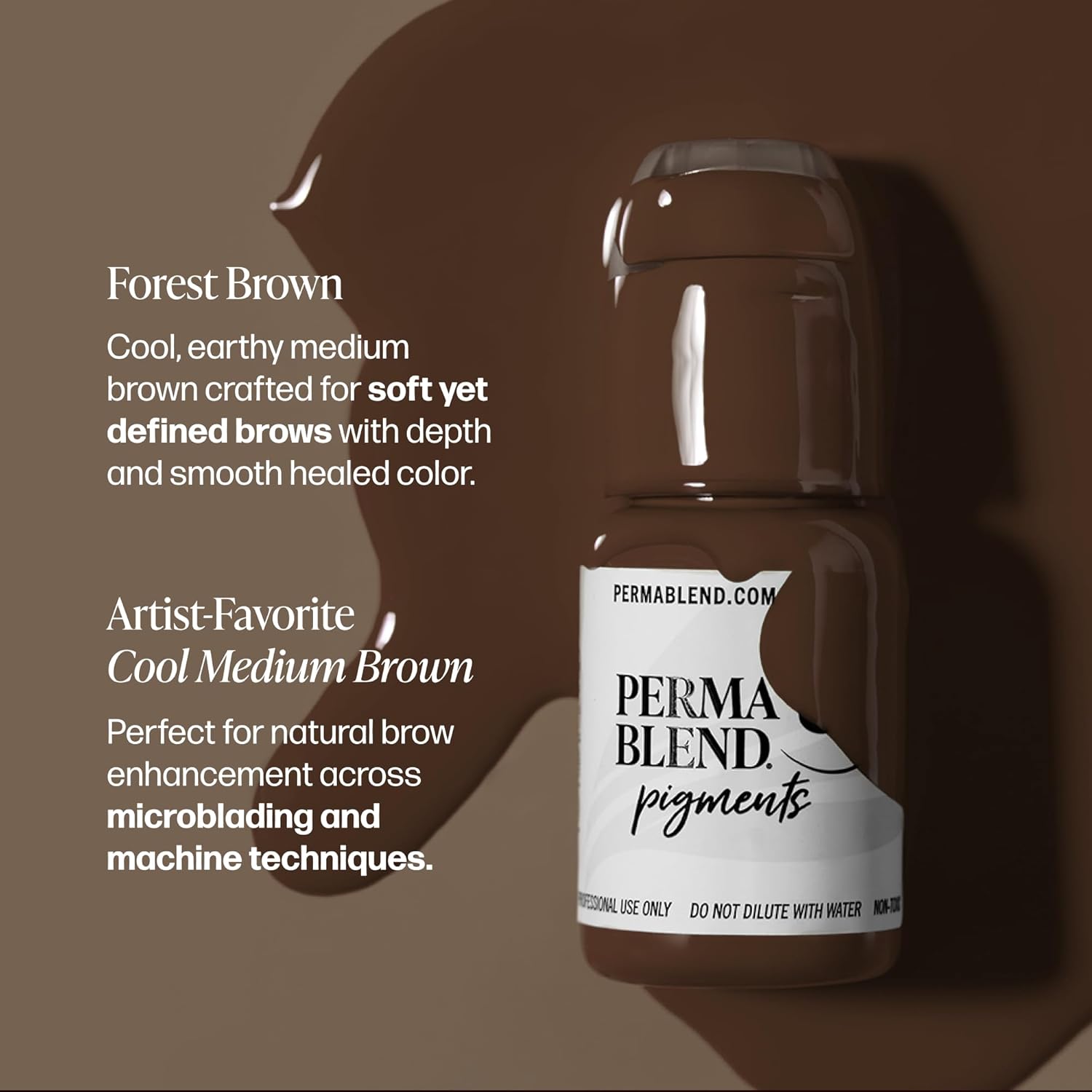 Perma Blend - Forest Brown - Microblading Ink for Permanent Eyeliner - Professional Tattoo Ink - Neutral Medium Brown Tattoo Ink Makeup - Vegan (0.5 oz)